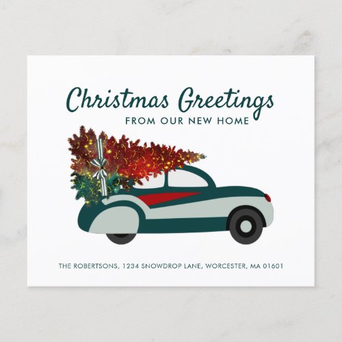 Budget Red Green Car Christmas Tree Moving Card