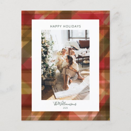 Budget Red Green Rustic Plaid Photo Christmas Card