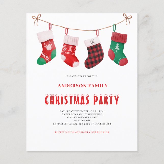 Budget Red Green Stocking Christmas Invitation  Flyer (Front)