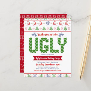 Budget Red Green Ugly Sweater Holiday Party Invite