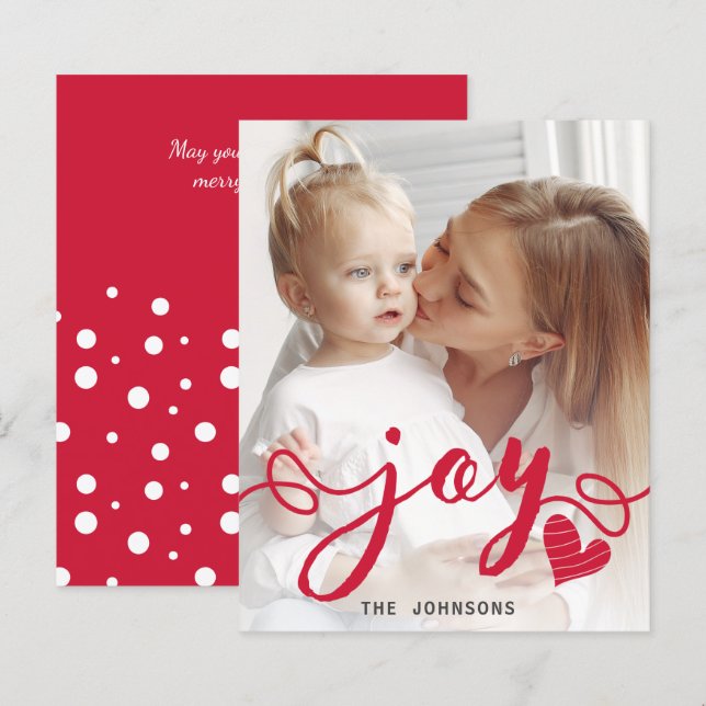 Budget Red Joy Typography Photo Holiday Card (Front/Back)