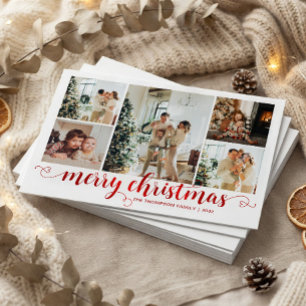 BUDGET Red Merry Christmas Heart Script 5 Photo Note Card