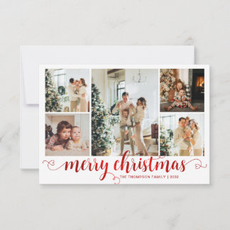 BUDGET Red Merry Christmas Heart Script 5 Photo Note Card