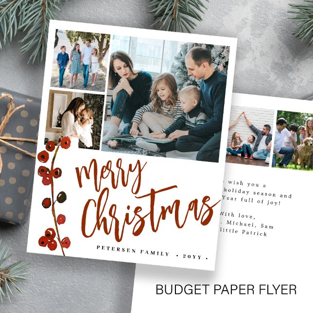 Budget red Merry Christmas photo Holiday Card Flyer (Creator Uploaded)