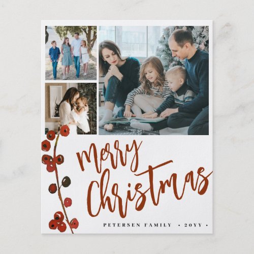 Budget red Merry Christmas photo Holiday Card Flyer