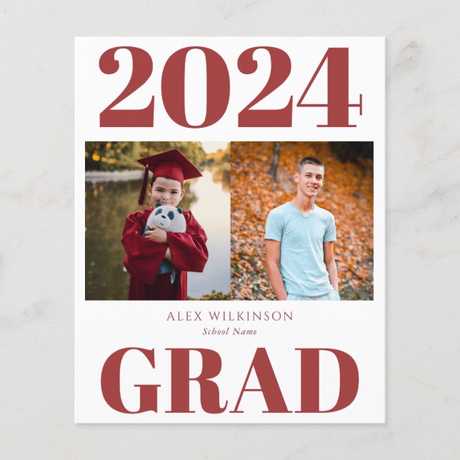 BUDGET Red Modern 2 Photo Grad Announcement Flyer (Front)