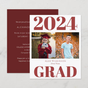 BUDGET Red Modern 2 Photo Simple GRAD Announcement