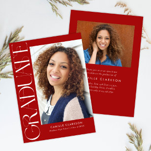 Budget Red Modern Vertical Two Photo Graduation Invitation