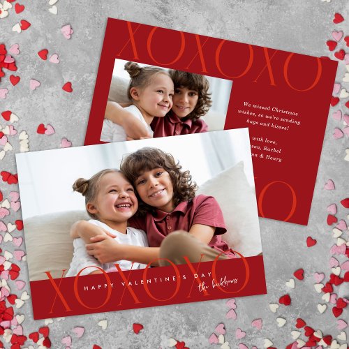 Budget Red Modern XOXO Photo Valentines Day Holiday Card