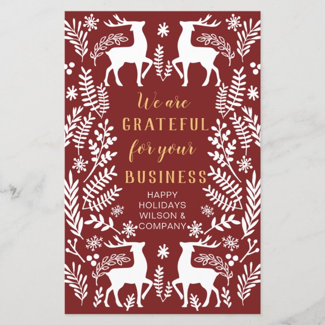 Budget Red Nordic Reindeer Business Holiday Card (Front)