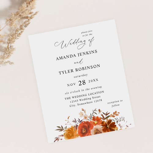 Budget Red  Orange Fall Floral Wedding 2 Flyer