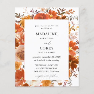 Budget Red & Orange Fall Floral Wedding B Flyer