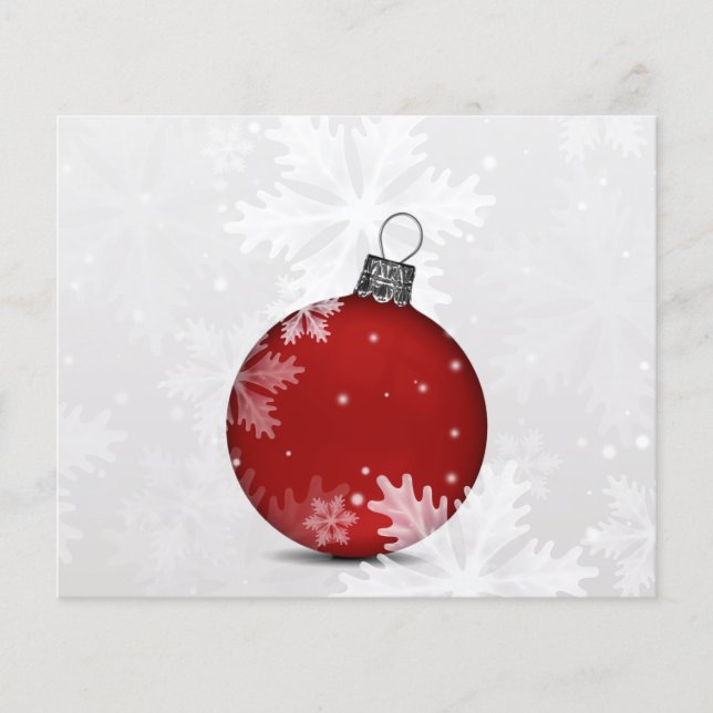 Budget Red Ornament Snow Scene Holiday Card (Front)