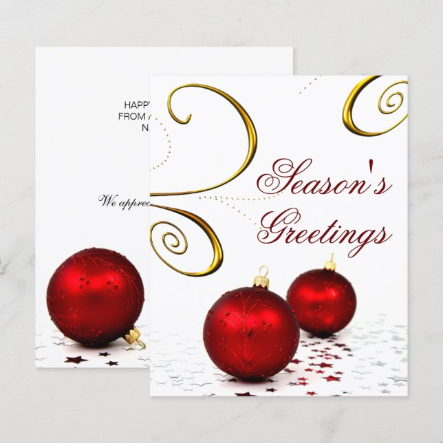 Budget Red Ornaments Business Holiday Card (Front/Back)