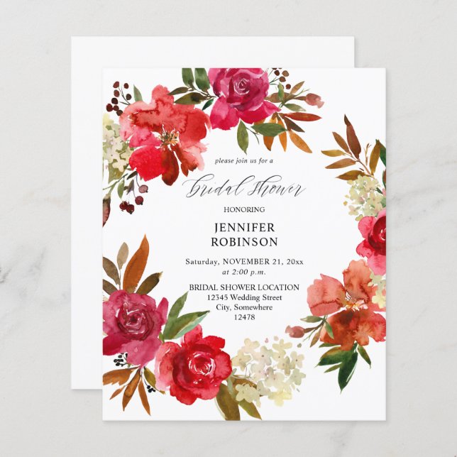 Budget Red & Pink Floral Bridal Shower (Front/Back)