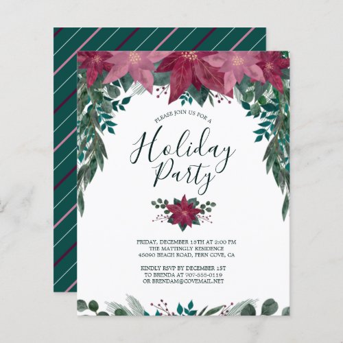 Budget Red Pink Poinsettias Holiday Party Invite