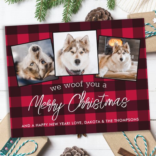 Budget Red Plaid Custom Pet Dog Photo Christmas