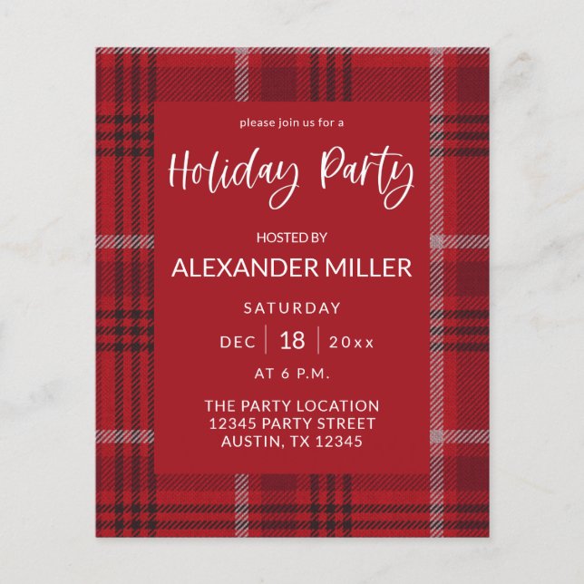 Budget Red Plaid Flannel Holiday Party Flyer (Front)