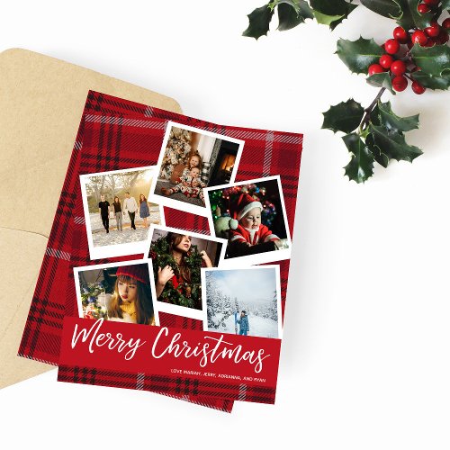 Budget Red Plaid Instant Multi Photo Christmas