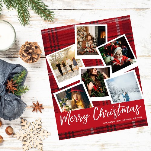 Budget Red Plaid Instant Multi Photo Christmas Flyer
