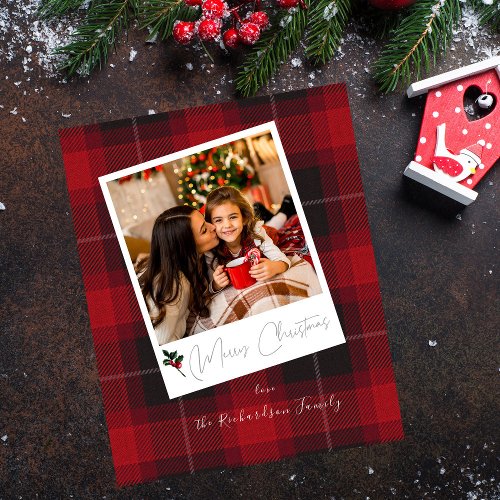 Budget Red Plaid Instant Photo Merry Christmas Flyer