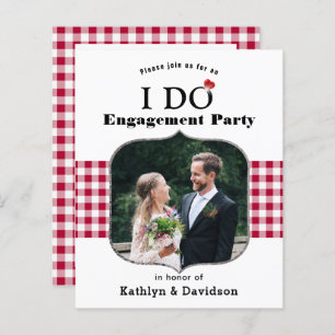 BUDGET Red Plaid Photo I DO Engagement Invitation