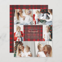 Budget Red Plaid Six Photos Collage Holiday Card