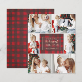 Budget Red Plaid Six Photos Collage Holiday Card