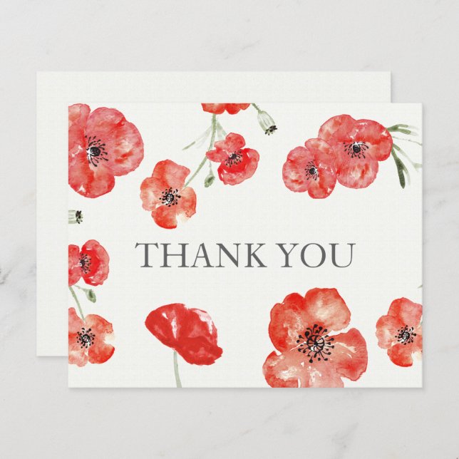 Budget Red Poppies Thank You Card (Front/Back)