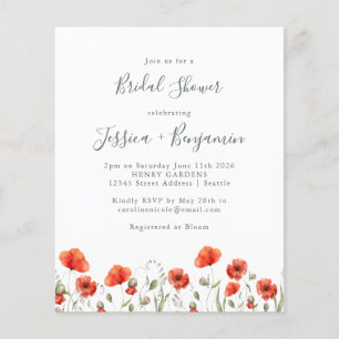 Budget Red Poppy Garden Floral Bridal Shower  