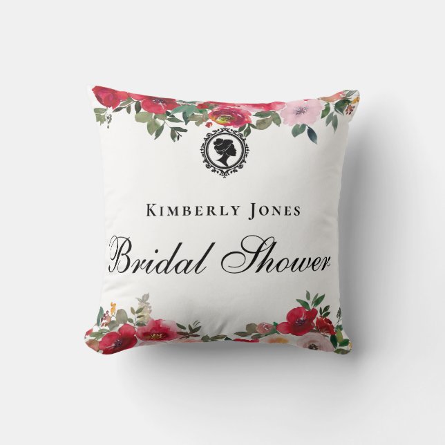  Budget Red rose Florals Bridgerton Bridal Shower Throw Pillow (Front)