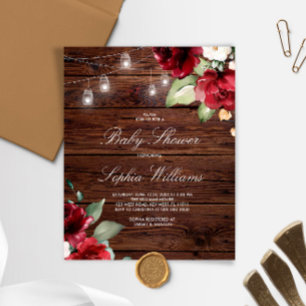 Budget Red Rose Flowers Baby Shower Invitation