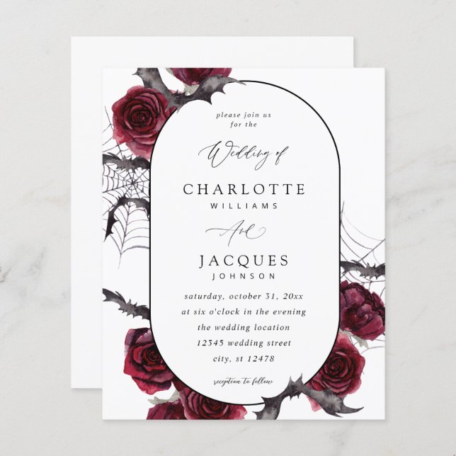 Budget Red Rose Halloween Bats Wedding- White (Front/Back)