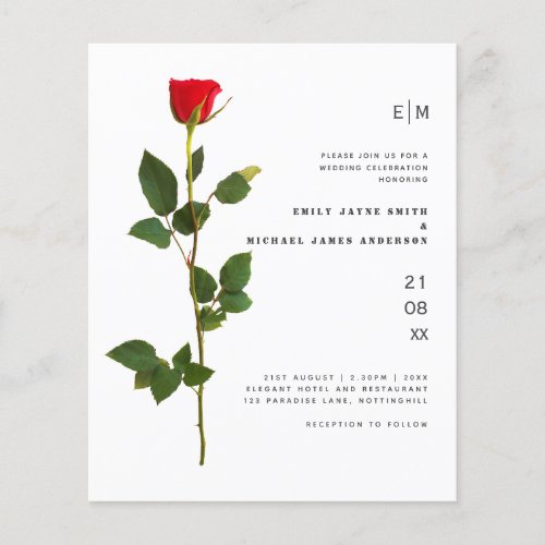 Budget Red Rose Modern Simple Wedding Invite