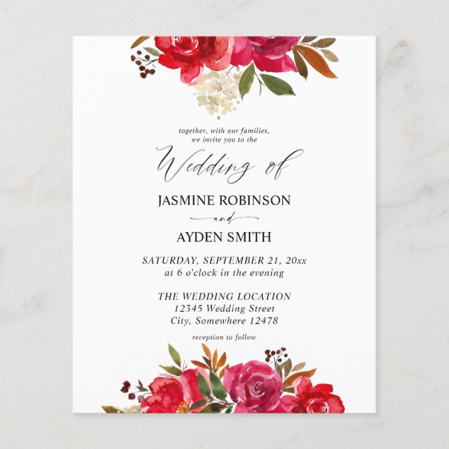 Budget Red Rose & White Floral 3 Wedding Flyer (Front)