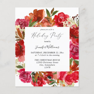 Budget Red Rose & White Floral Holiday Party Flyer