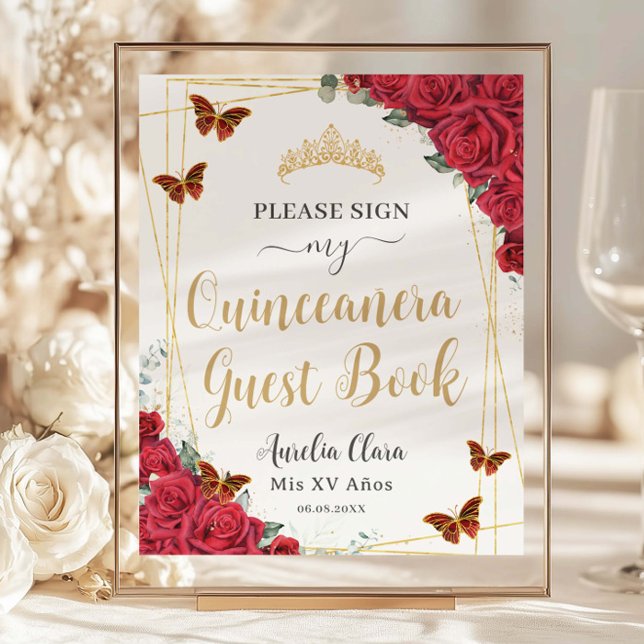 Budget Red Roses Quinceanera Birthday Guest Book  (Creator Uploaded)