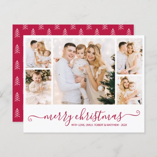 Budget Red Script 5 Photo Collage Christmas Card