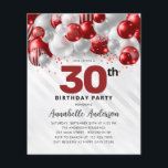 Budget Red Silver Balloon Glitter 30th Birthday<br><div class="desc">Modern Glam Burgundy Red Silver Balloon Glitter Sparkle Any Age Birthday Invitation</div>