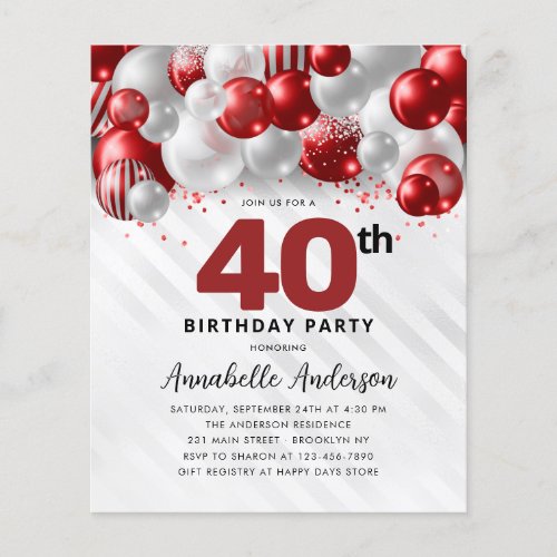 Budget Red Silver Balloon Glitter 40th Birthday