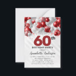 Budget Red Silver Balloon Glitter 60th Birthday Note Card<br><div class="desc">Modern Glam Burgundy Red Silver Balloon Glitter Sparkle Any Age Birthday Invitation</div>