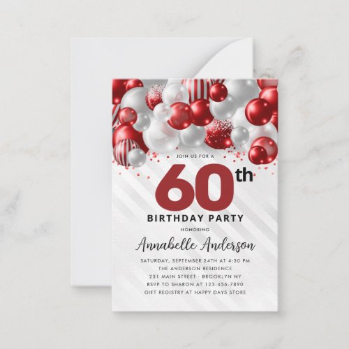 Budget Red Silver Balloon Glitter 60th Birthday Note Card
