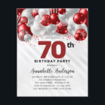 Budget Red Silver Balloon Glitter 70th Birthday<br><div class="desc">Modern Glam Burgundy Red Silver Balloon Glitter Sparkle Any Age Birthday Invitation</div>