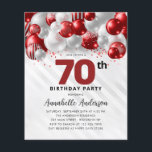 Budget Red Silver Balloon Glitter 70th Birthday<br><div class="desc">Modern Glam Burgundy Red Silver Balloon Glitter Sparkle Any Age Birthday Invitation</div>