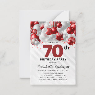 Budget Red Silver Balloon Glitter 70th Birthday Note Card
