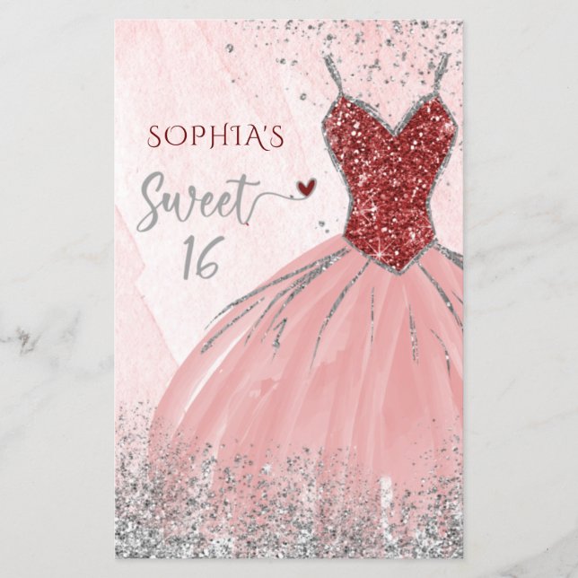 Budget Red Silver Dress Sweet 16 Invitation (Front)