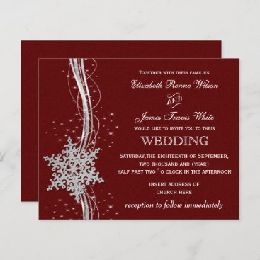 Budget Red Silver Snowflake Wedding Invitation