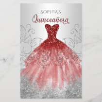 Budget Red Sparkle Dress Quinceañera Invitation