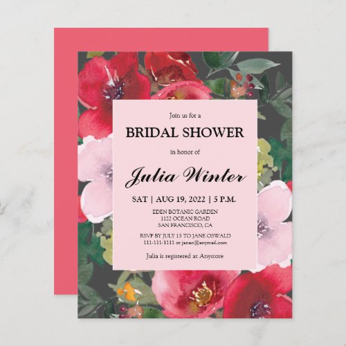 Budget Red Summer Floral Bridal Shower  Invitation