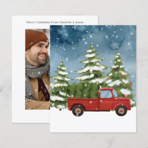 BUDGET Red Truck Photo Christmas Tree Card